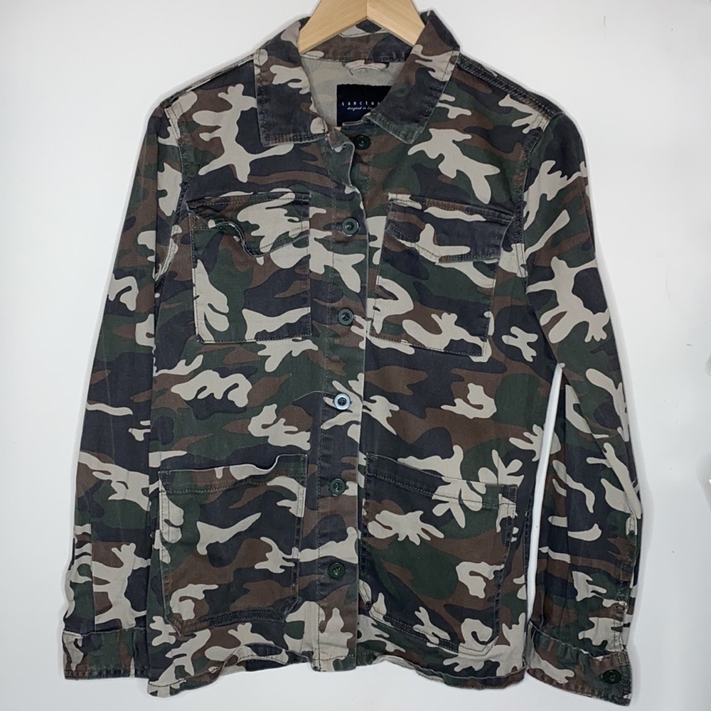 Sanctuary Tan Camo 4 Pocket Military Utility Cotton Blend Jacket Size Medium